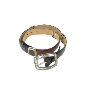 Brighton Leather Belt Black Brown Vintage Size M Silver Gold Western Ranch Boho